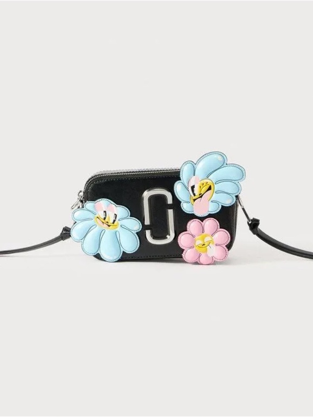 Marc Jacobs Black Leather bag with Blue and Pink Floral (no crossbody strap)